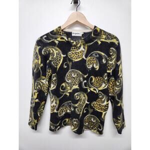 Vintage Magnolia Lambswool/Angora Blend Sweater, Size M, In Black /Yellow/White